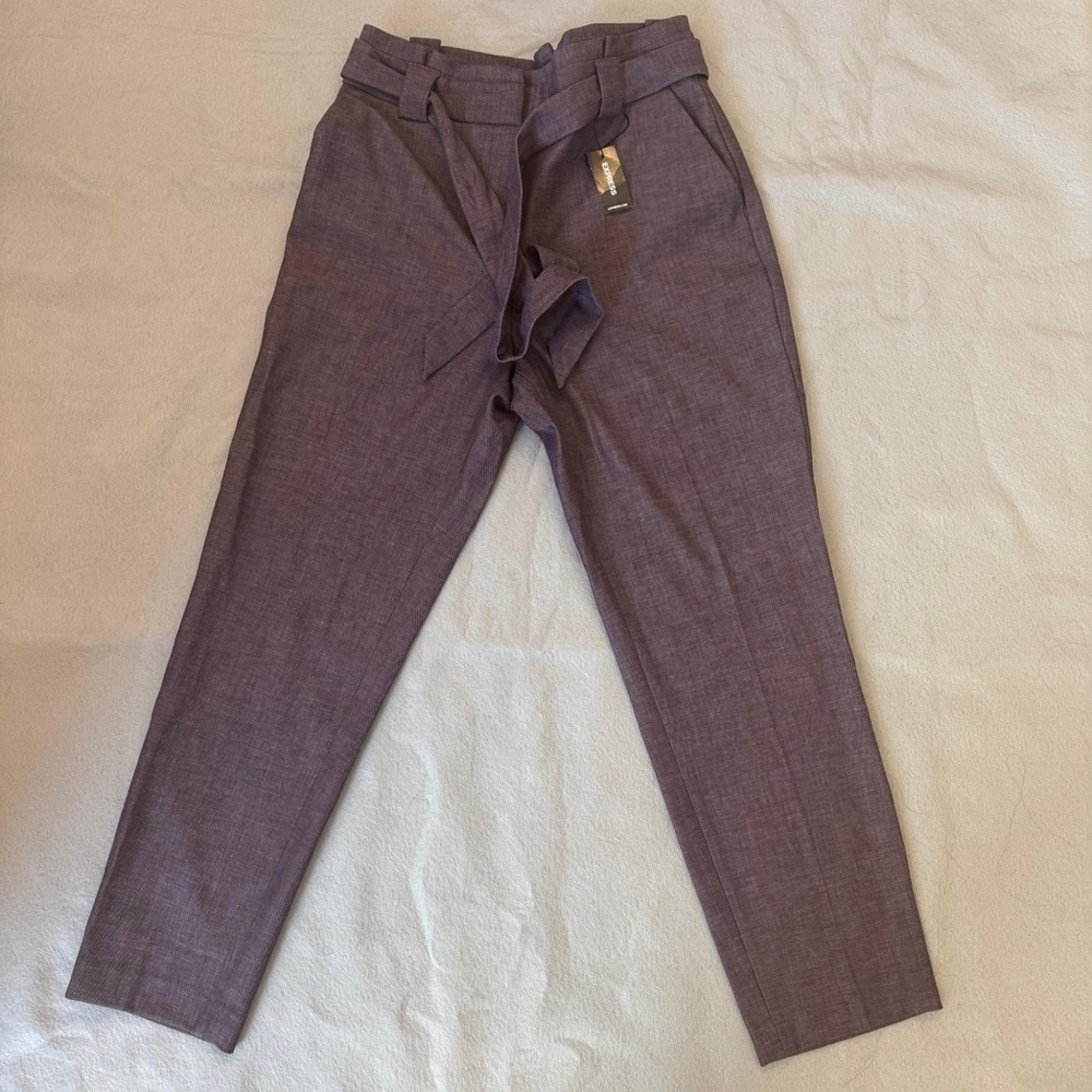 Express | Women’s High Rise Ankle Pants with Tie Belt | Plum Purple | Size 10R